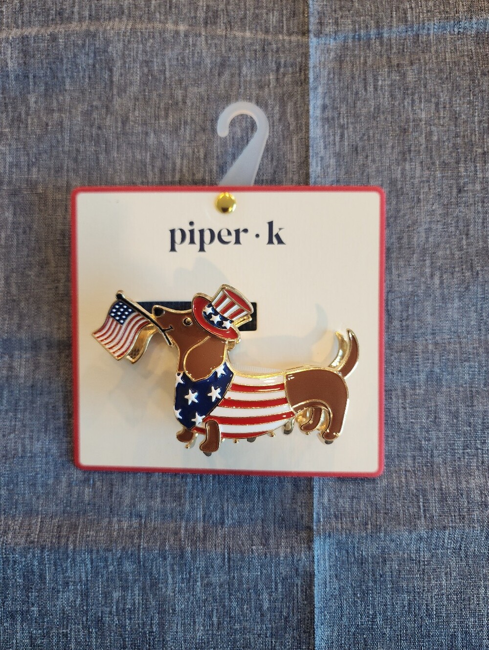 Piper K Patriotic Dachshund Enamel Hair Claw Clip - Red, White, Blue NWT